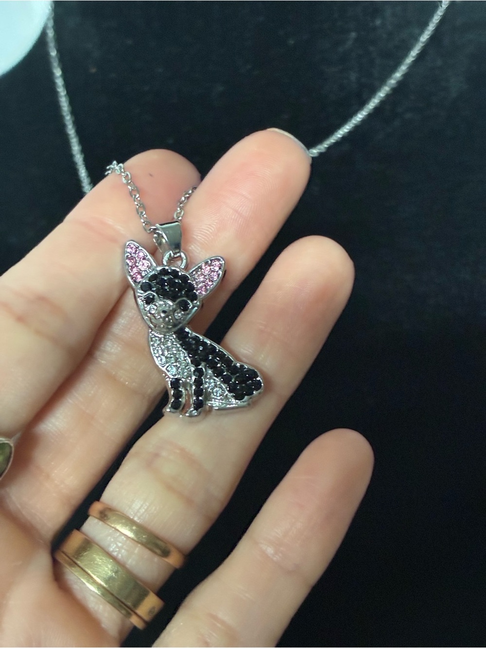 Crystal-Accent Black & White Chihuaua Pendant Necklace - Unbranded